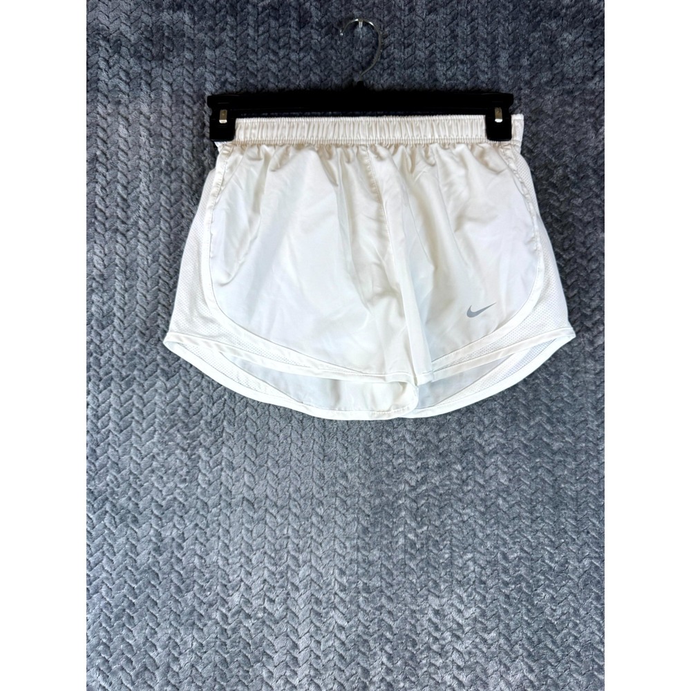 Nike Dri Fit Athletic Running Shorts Womens Small White Swoosh Logo Mesh Panel